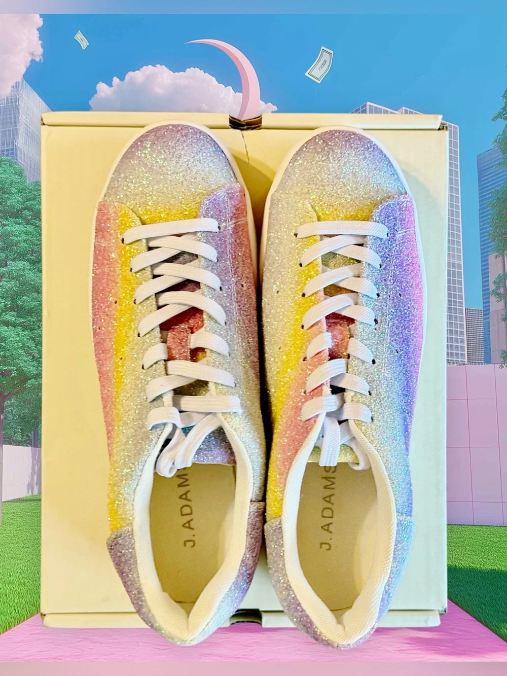 Hero by J Adams Women’s Pastel Rainbow Platform Glitter Sneakers NIB